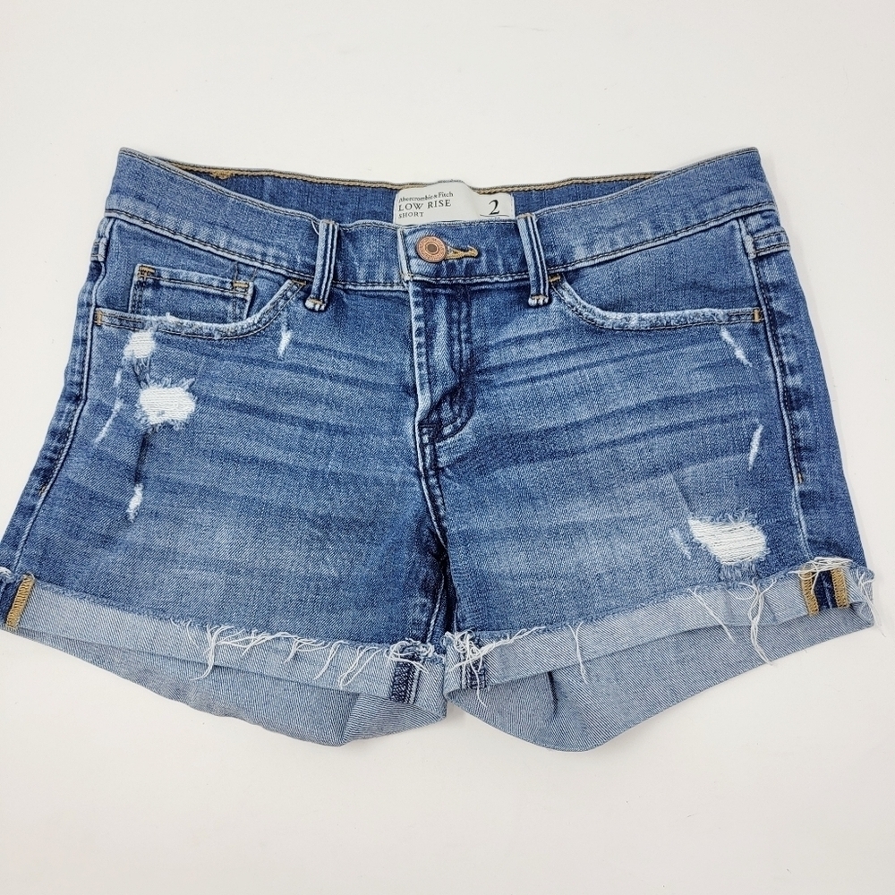 Abercrombie and Fitch Low Rise Short Denim Jean Women's Size 2 Cuffed Distressed